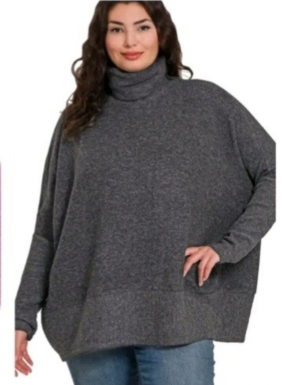 NWOT Zenana Charcoal Gray/Black Turtleneck Sweater
